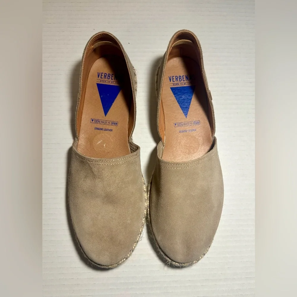 Verbenas Carmen Espadrilles Tan Leather Suede‎ Flat Slip On Womens 41 US 10/10.5